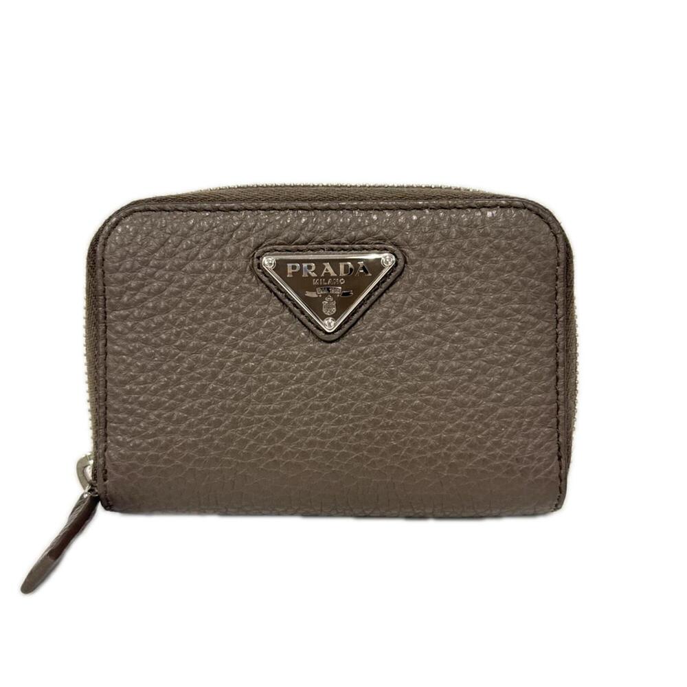 PRADA Vitello Daino Leather Triangle Wallet/Coin Case 2MM003 Brown Calf Men's